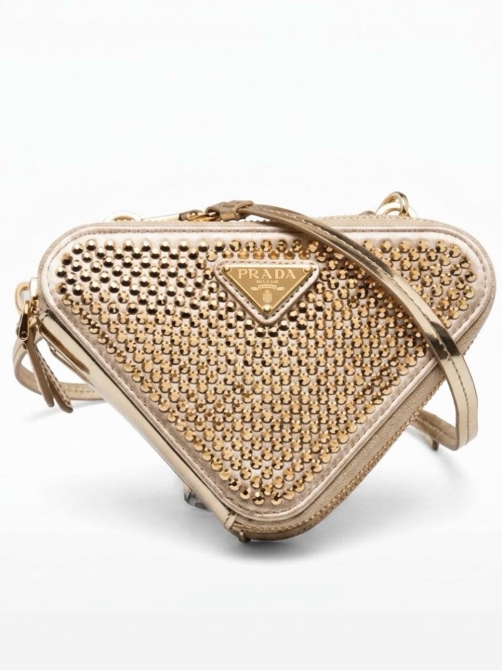 PRADA Gold Crystal Triangle Mini Crossbody